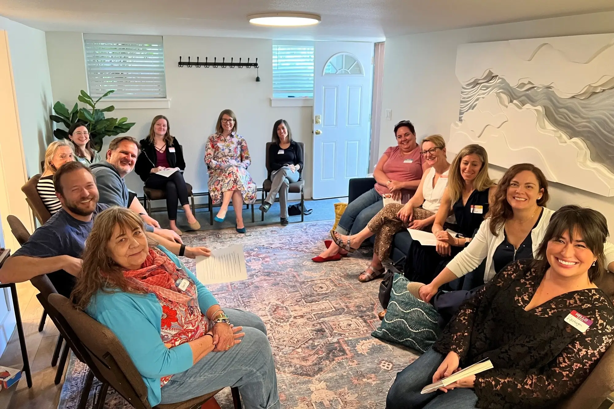 Therapists gathered for a cozy book club discussion